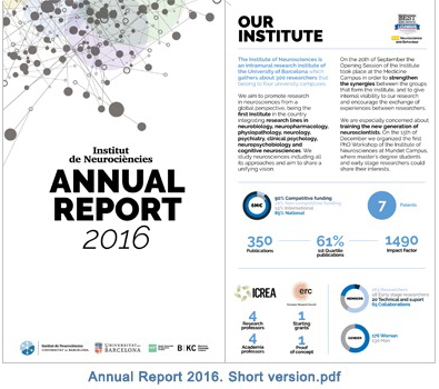 Annual Report of the Institute of Neurosciences 2016. Short version